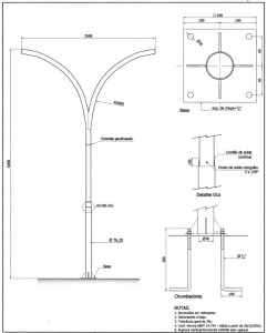 Poste Curvo Duplo com Base e Chumbadores 06 Metros