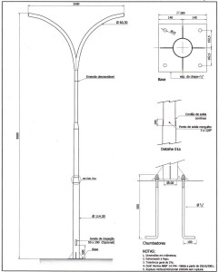 Poste Curvo Duplo com Base e Chumbadores 09 Metros