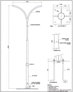 Poste Curvo Duplo com Base e Chumbadores 10 Metros