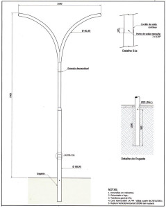 Poste Curvo Duplo Engastado 07 Metros