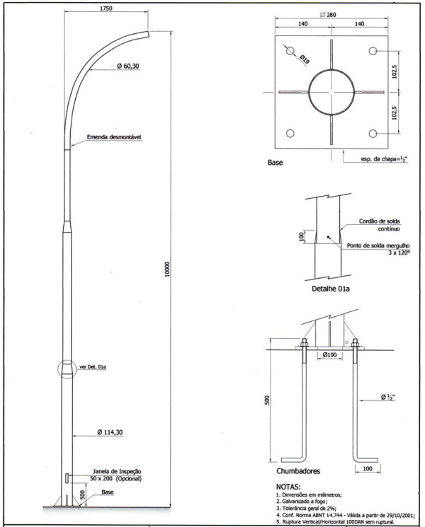 Poste Curvo Simples Chumbador 10 Metros