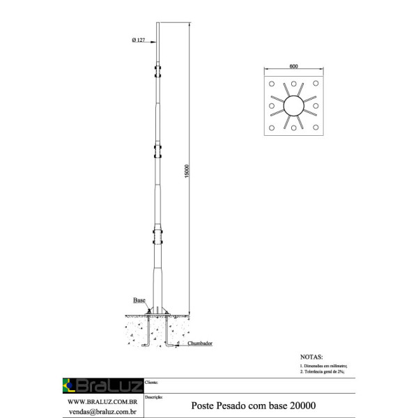 Poste Pesado com Base 20m